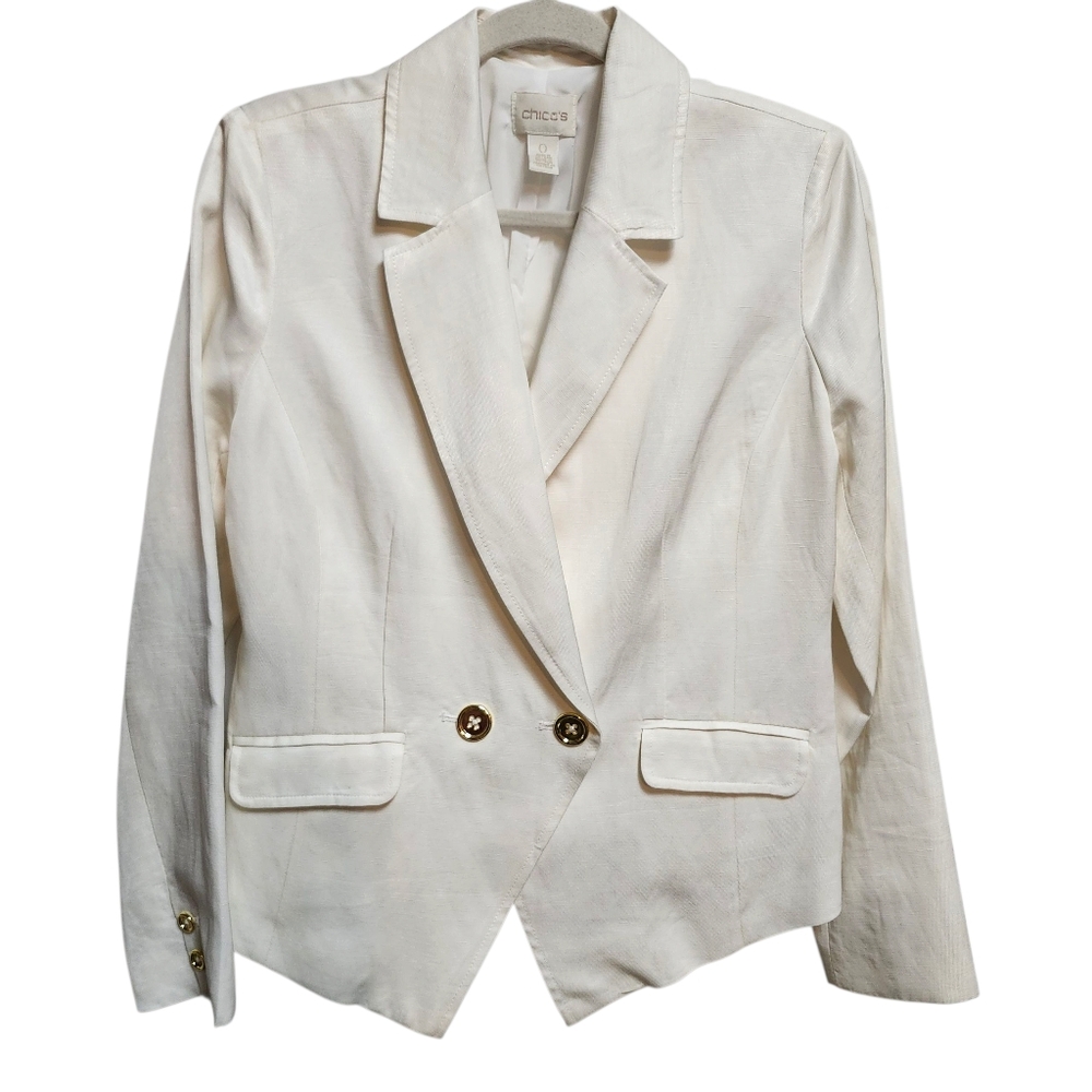Chico's White Tailored Blazer with Notched Lapels‎ Fitted EUC Boss Babe Size S/4